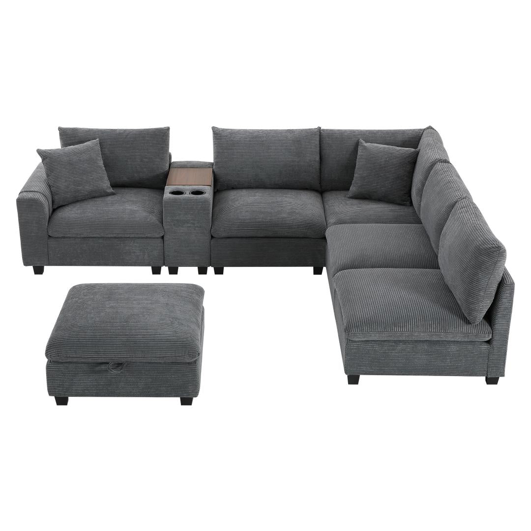 corduroy-Pewter-Grey-4-Seats-U-Shaped-Sectional