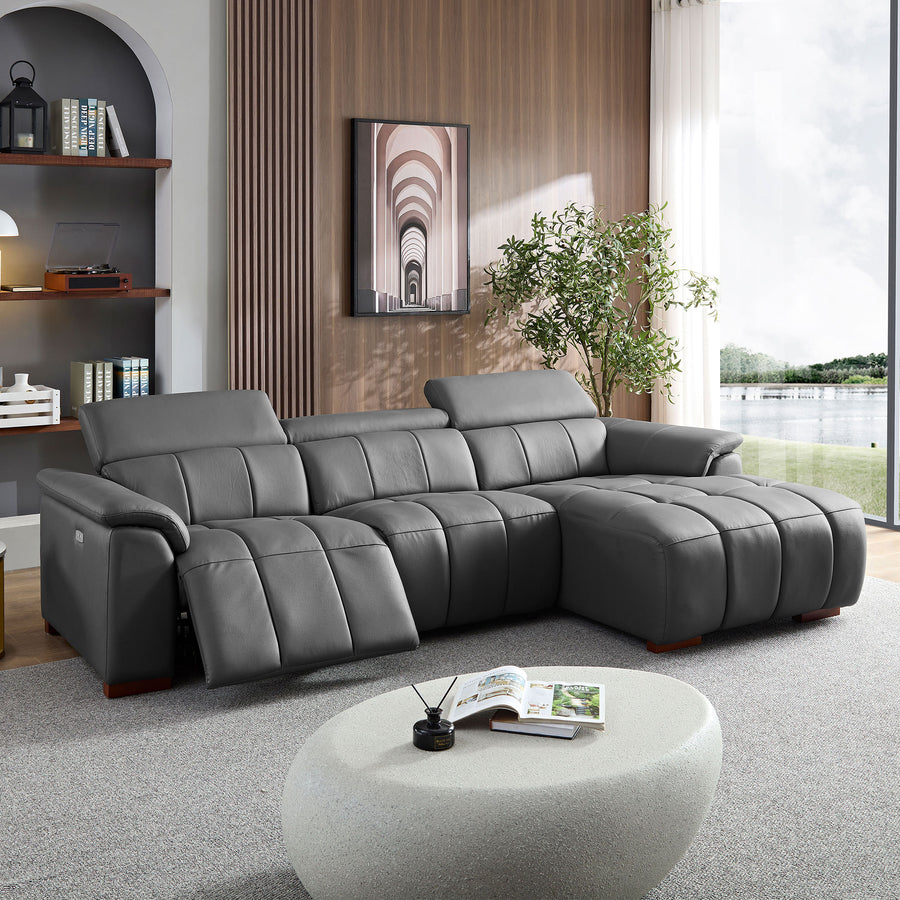 Corporate-Gray-/-Genuine-Leather-3-Seat-Right-Chaise-Sectional