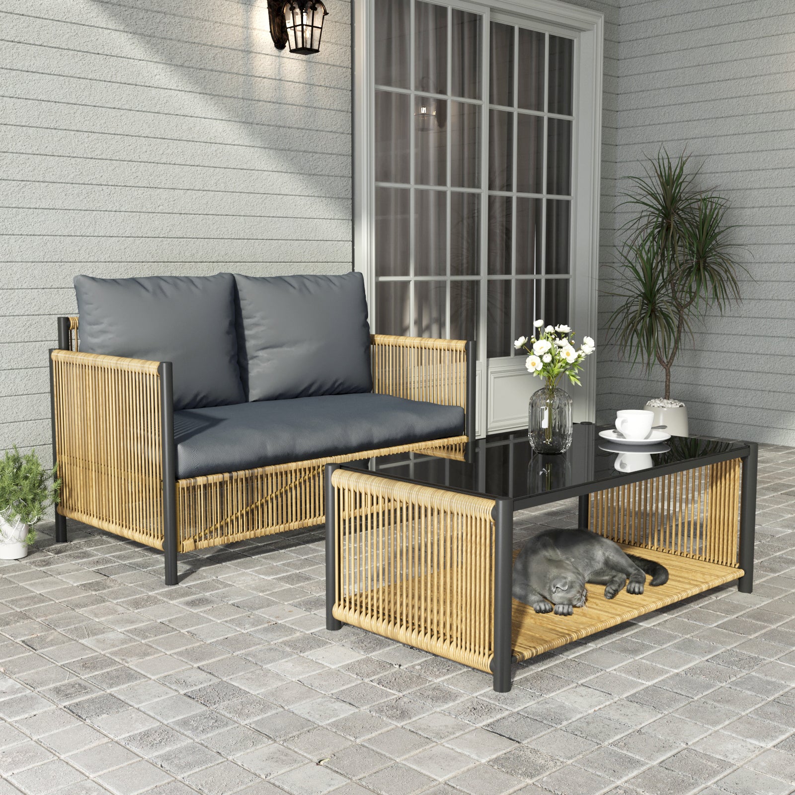 Lyrian 2 Piece Patio Sofa Set