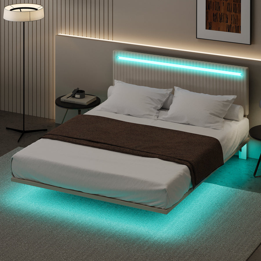 Modern Upholstered Floating Bed Frame with LED Lights BSN