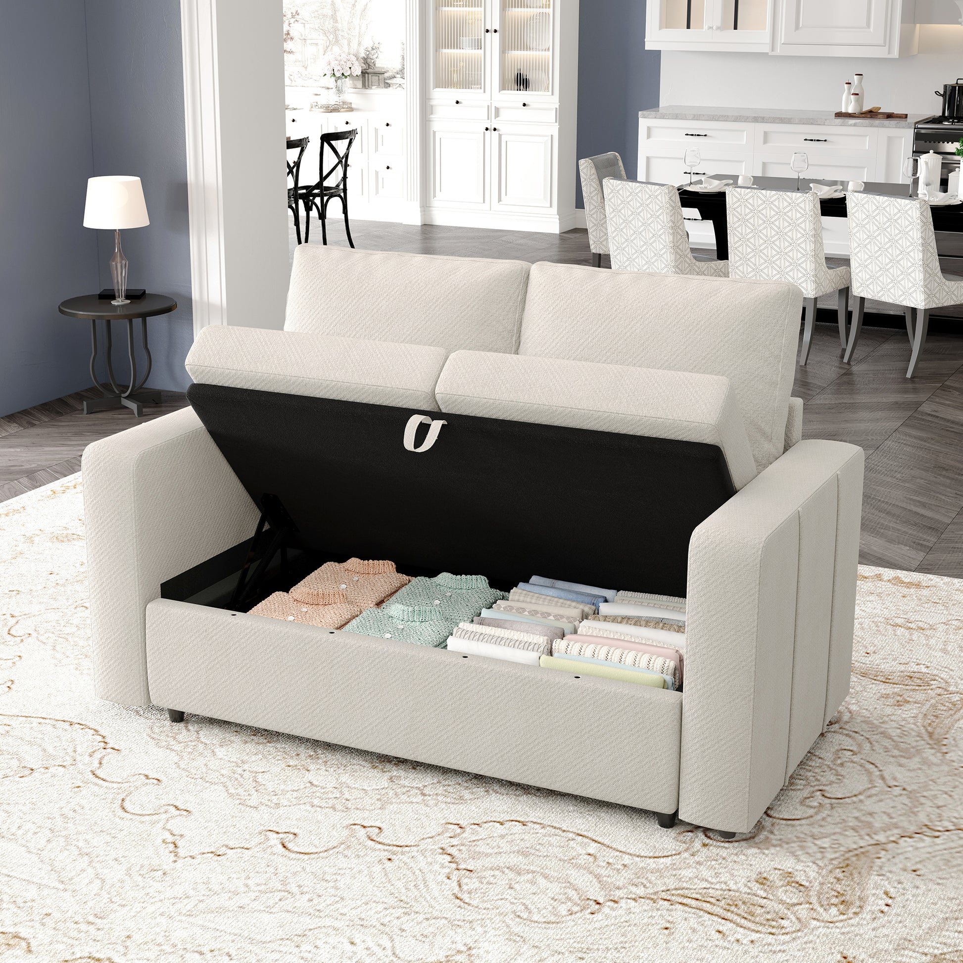 Chenille-Misty-White-Storage-Seat