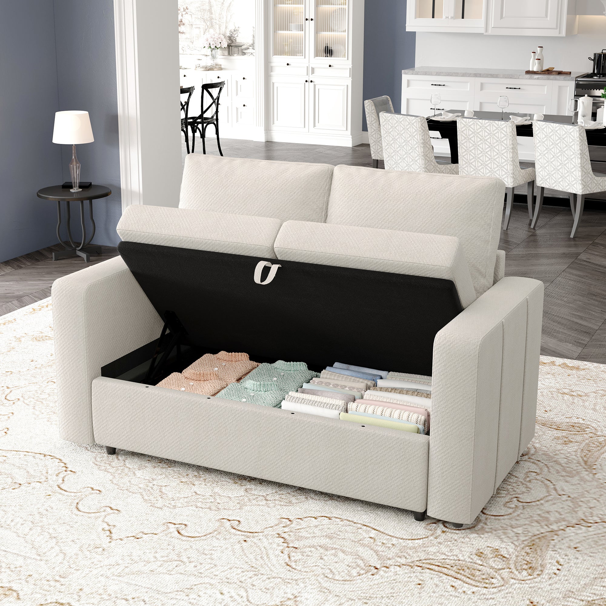 Chenille-Misty-White-Storage-Seat