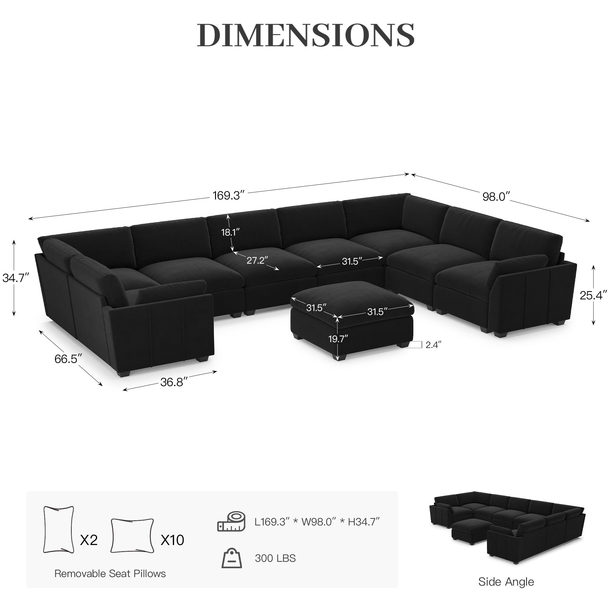 Uteeran Oversized Cloud 8 Seats Sofa with Ottoman