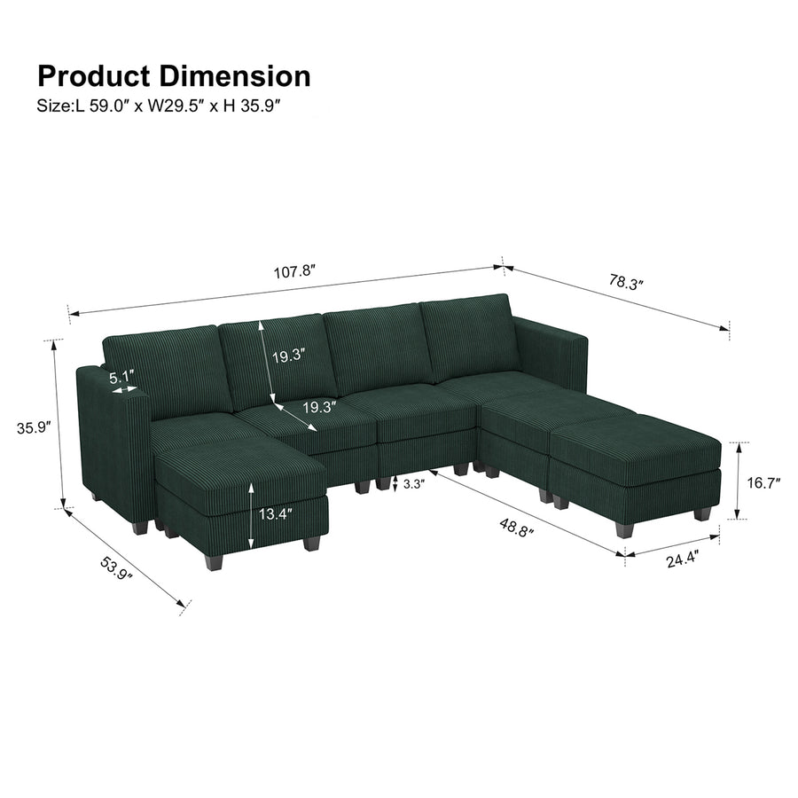 Seaweed-Green-/-Corduroy-7-Seat-U-Shaped-Open-Sectional-dimension