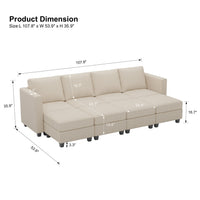 Ivory-Beige-/-Corduroy-8-Seat-Open-Pit-Sectional-dimension