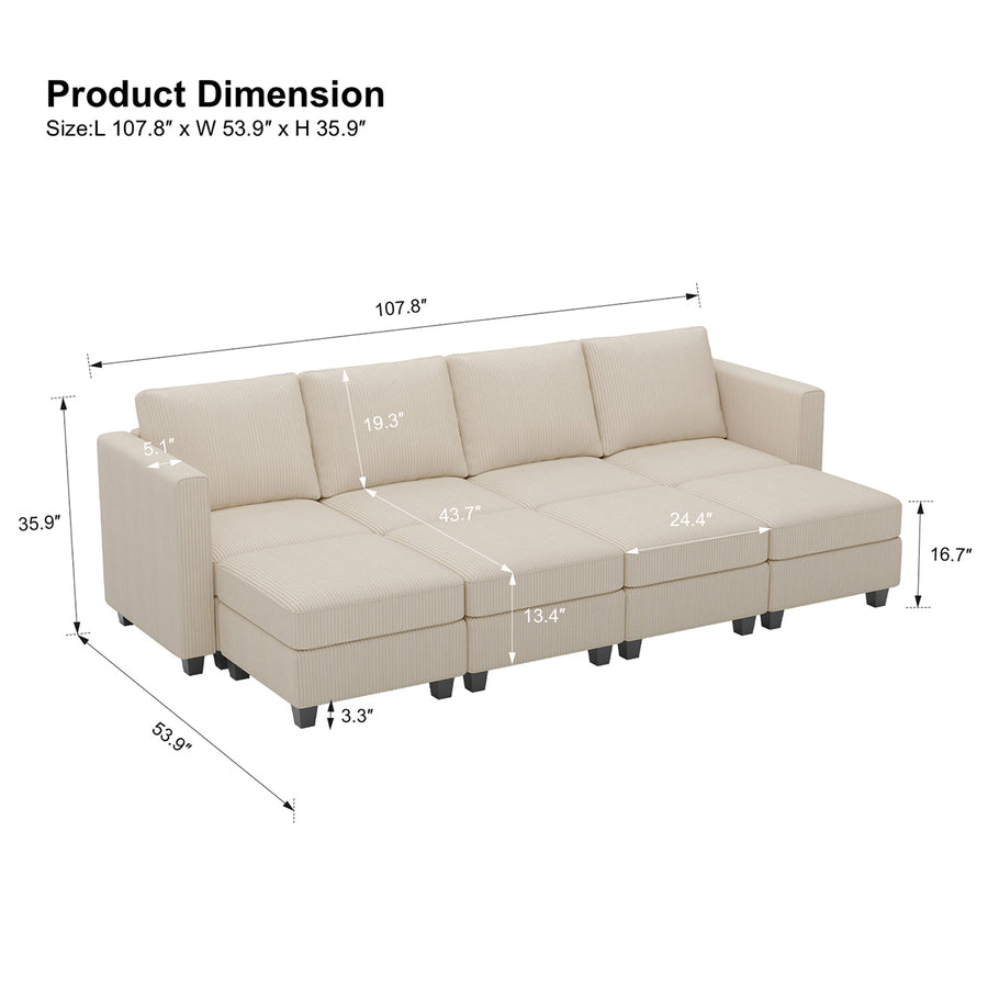 Ivory-Beige-/-Corduroy-8-Seat-Open-Pit-Sectional-dimension