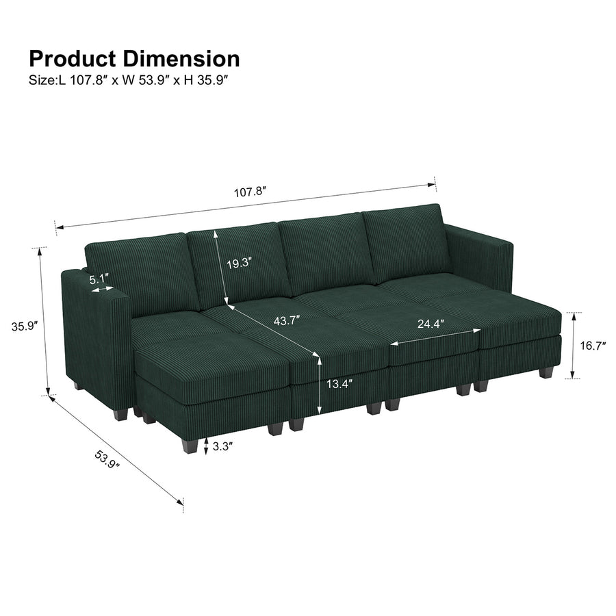 Seaweed-Green-/-Corduroy-8-Seat-Open-Pit-Sectional-dimension