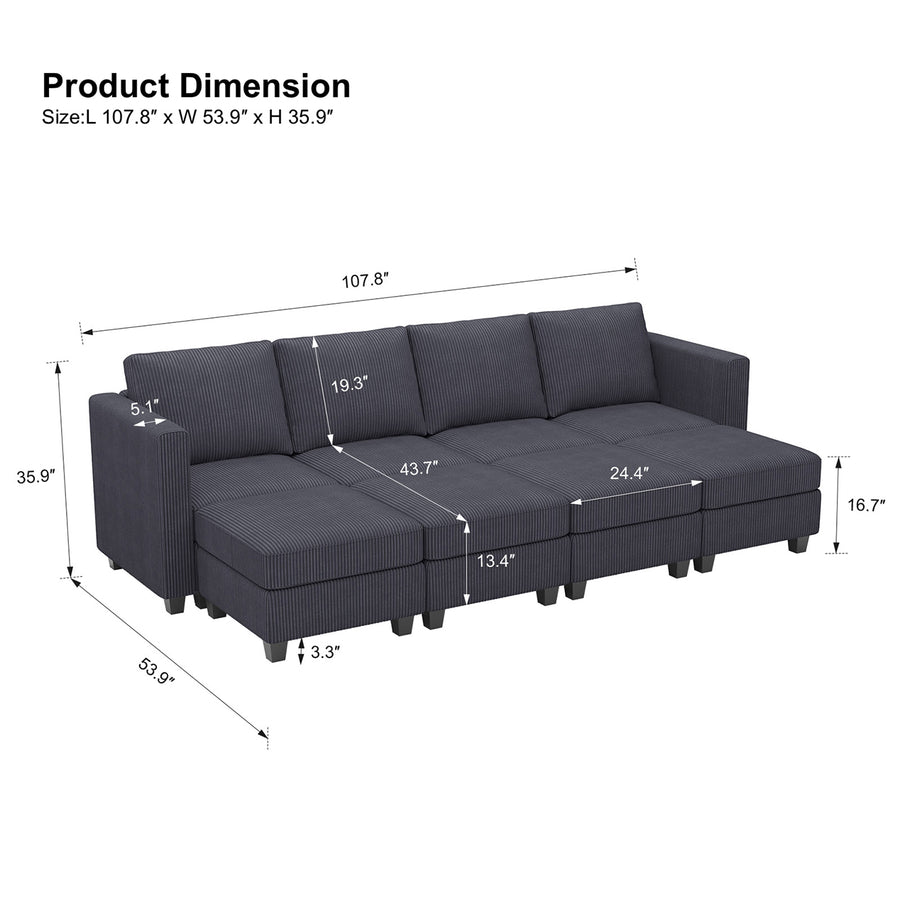 Pewter-Grey-/-Corduroy-8-Seat-Open-Pit-Sectional-dimension