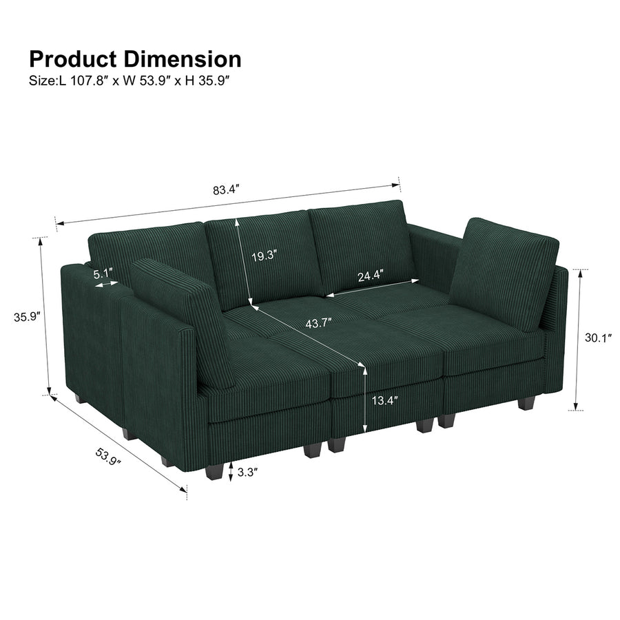 Seaweed-Green-/-Corduroy-6-Seat-Pit-Sectional-dimension