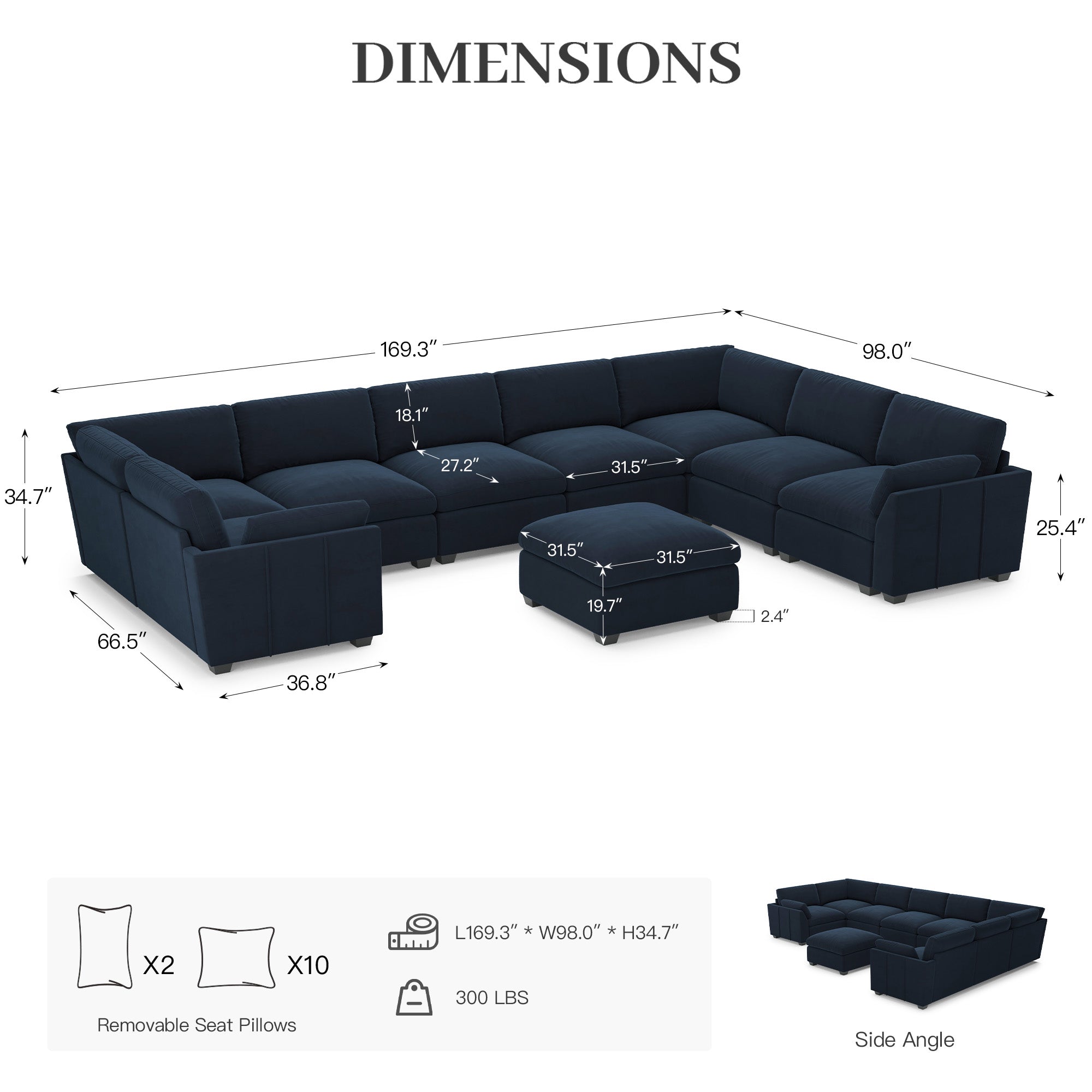 Uteeran Oversized Cloud 8 Seats Sofa with Ottoman