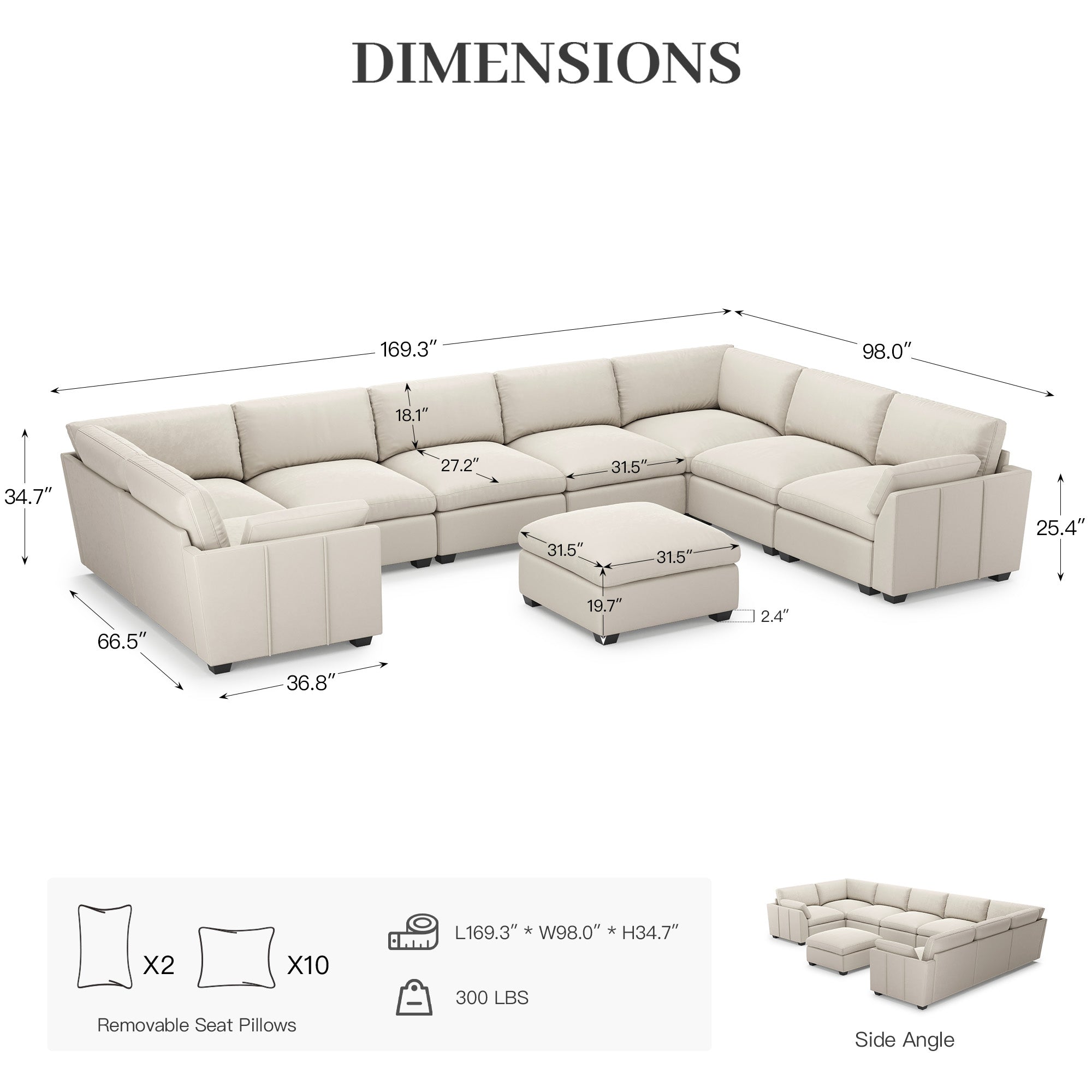 Uteeran Oversized Cloud 8 Seats Sofa with Ottoman