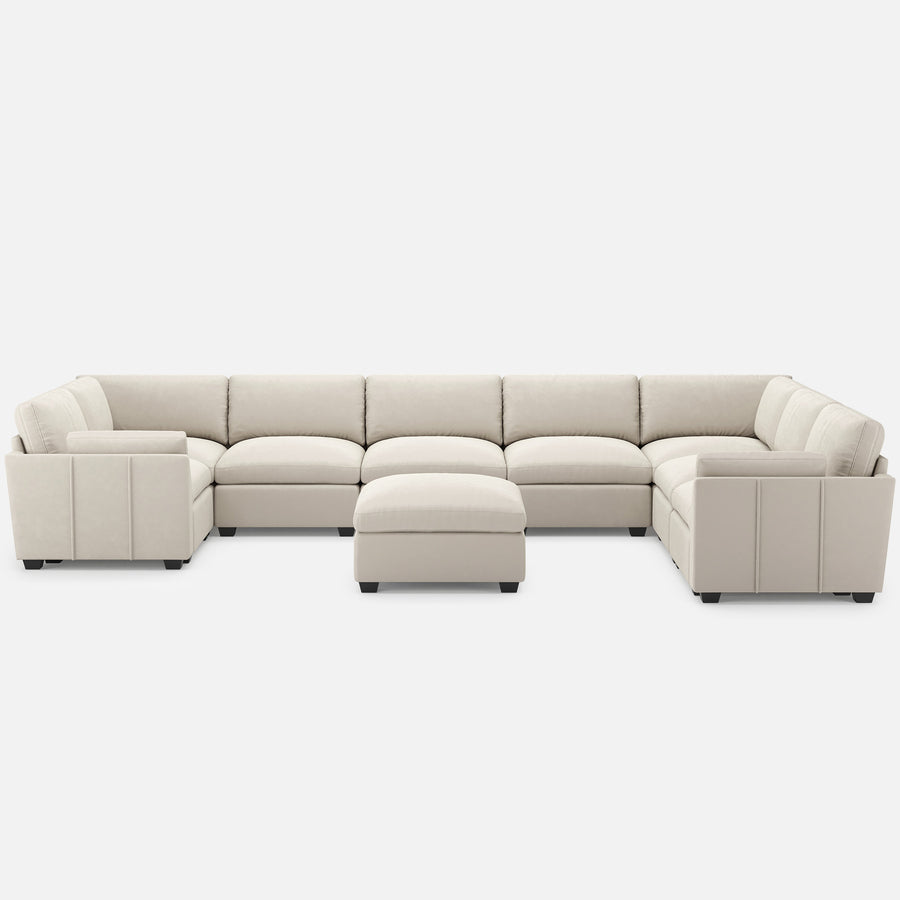 Cosmic-Latte-/-Velvet-9-Seat-U-Shaped-Sectional-with-Ottoman