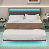 Modern Upholstered Floating Bed Frame with LED Lights BSN