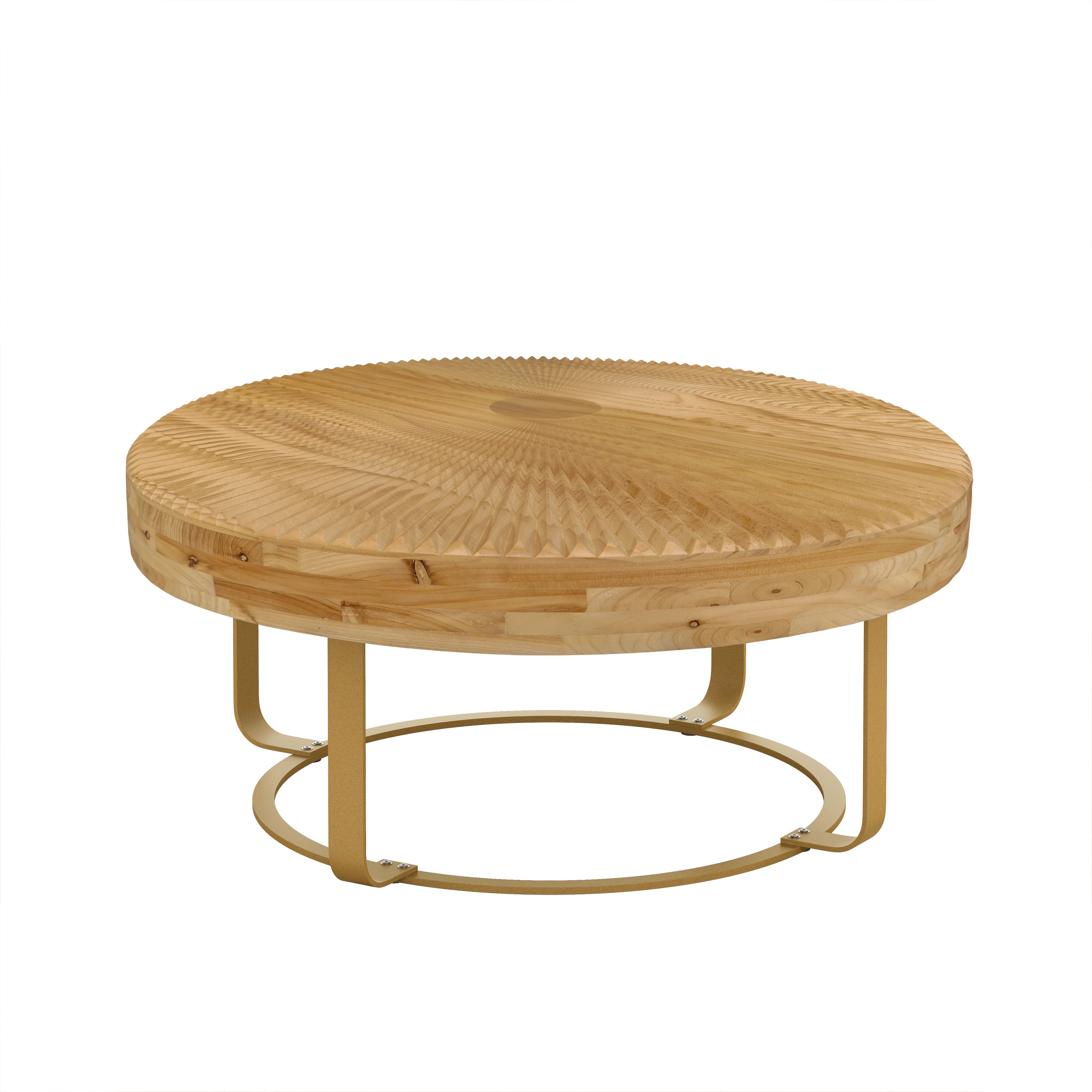 Modern Wooden Carving Pattern Coffee Table with Metal Legs