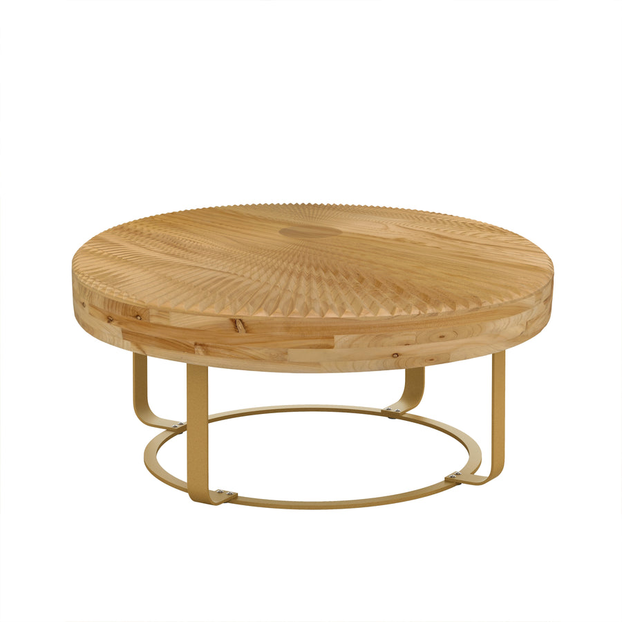 Modern Wooden Carving Pattern Coffee Table with Metal Legs BSN