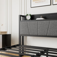 Modern Bed Frame with Storage Headboard and Charging Station