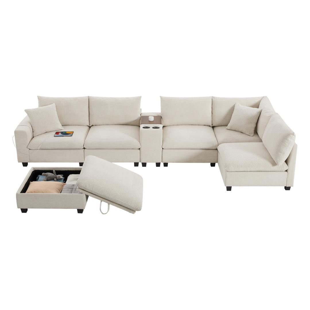 corduroy-Ivory-Beige-4-Seats-U-Shaped-Sectional