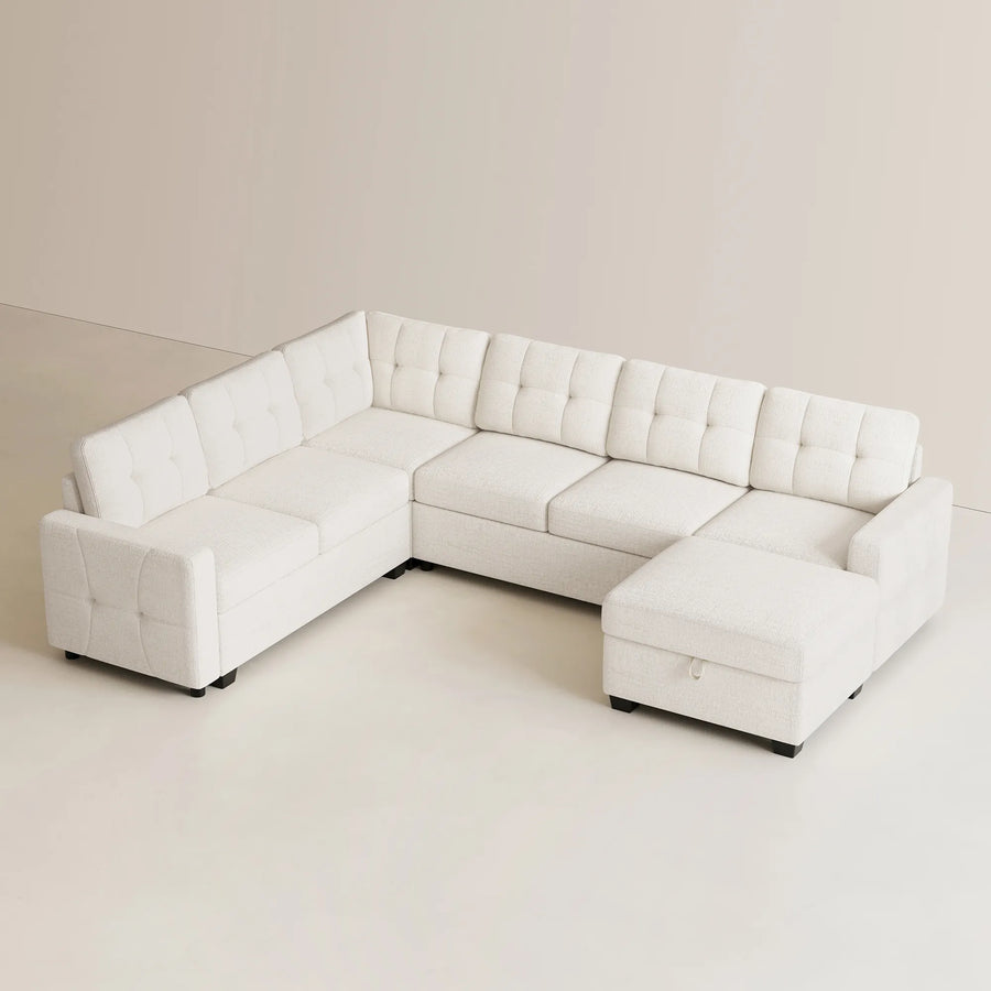 misty-white-/-chenille-7-Seat-U-Shaped-Pullout-Sectional