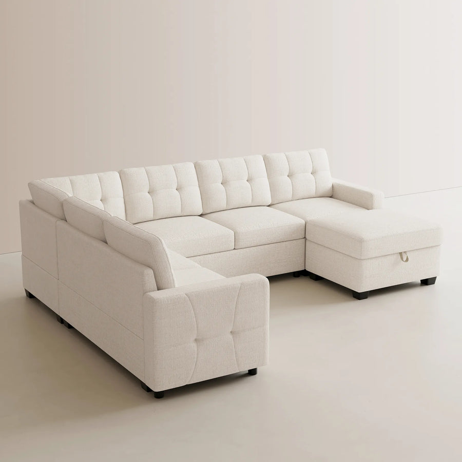 misty-white-/-chenille-7-Seat-U-Shaped-Pullout-Sectional