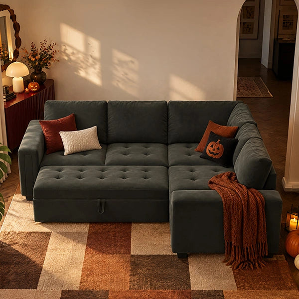 belffin-huvona-modular-sectional-sleeper-sofa-dark-green-velvet-tufted-pull-out-bed-living-room