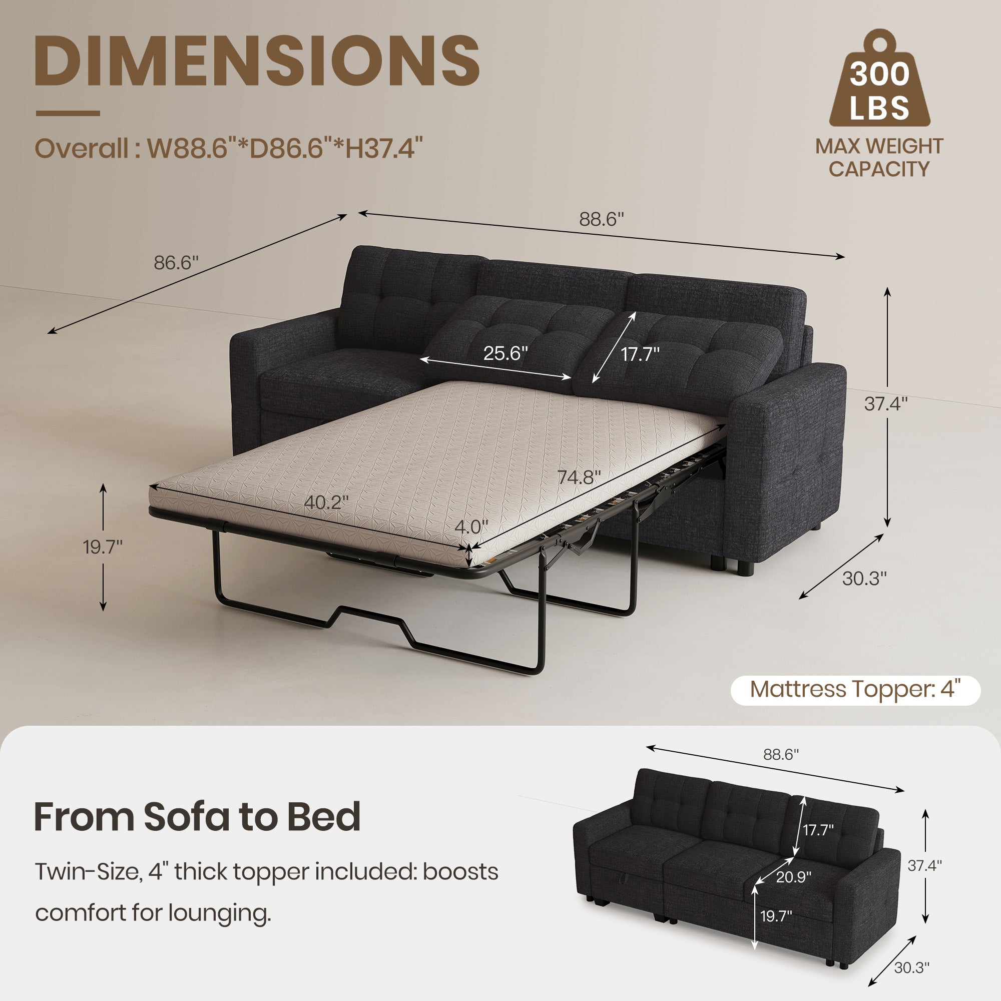 Graphite-Grey-/-Chenille-3-Seat-Pullout-Sofa-dimension