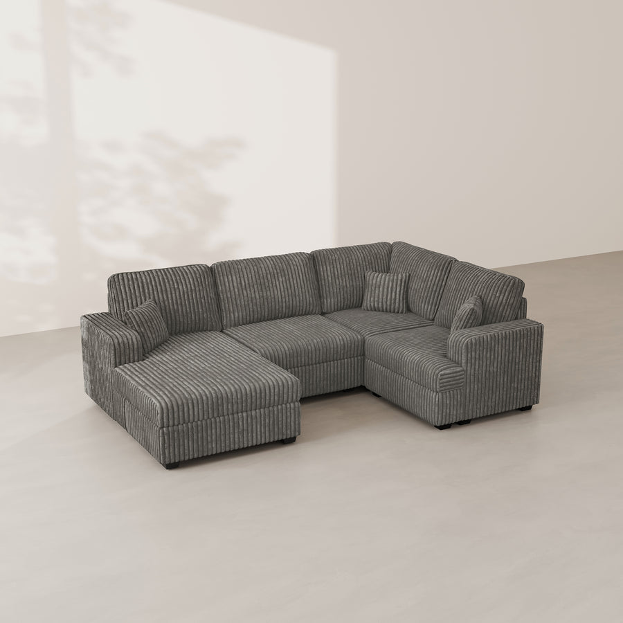 Mink-Brown-/-Corduroy-4-Seat-U-Shaped-Left-Chaise-Sectional