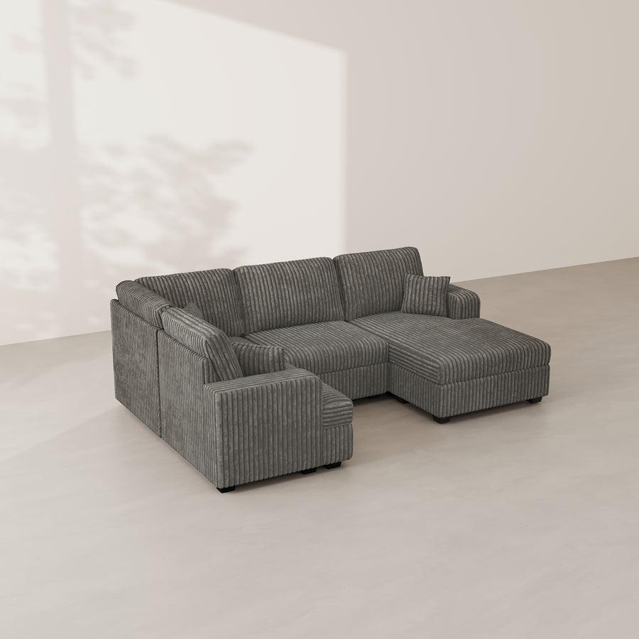 Mink-Brown-/-Corduroy-4-Seat-U-Shaped-Right-Chaise-Sectional