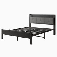 Modern Bed Frame with Storage Headboard and Charging Station