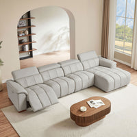 Mist-Gray-/-Genuine-Leather-4-Seat-Right-Chaise-Sectional