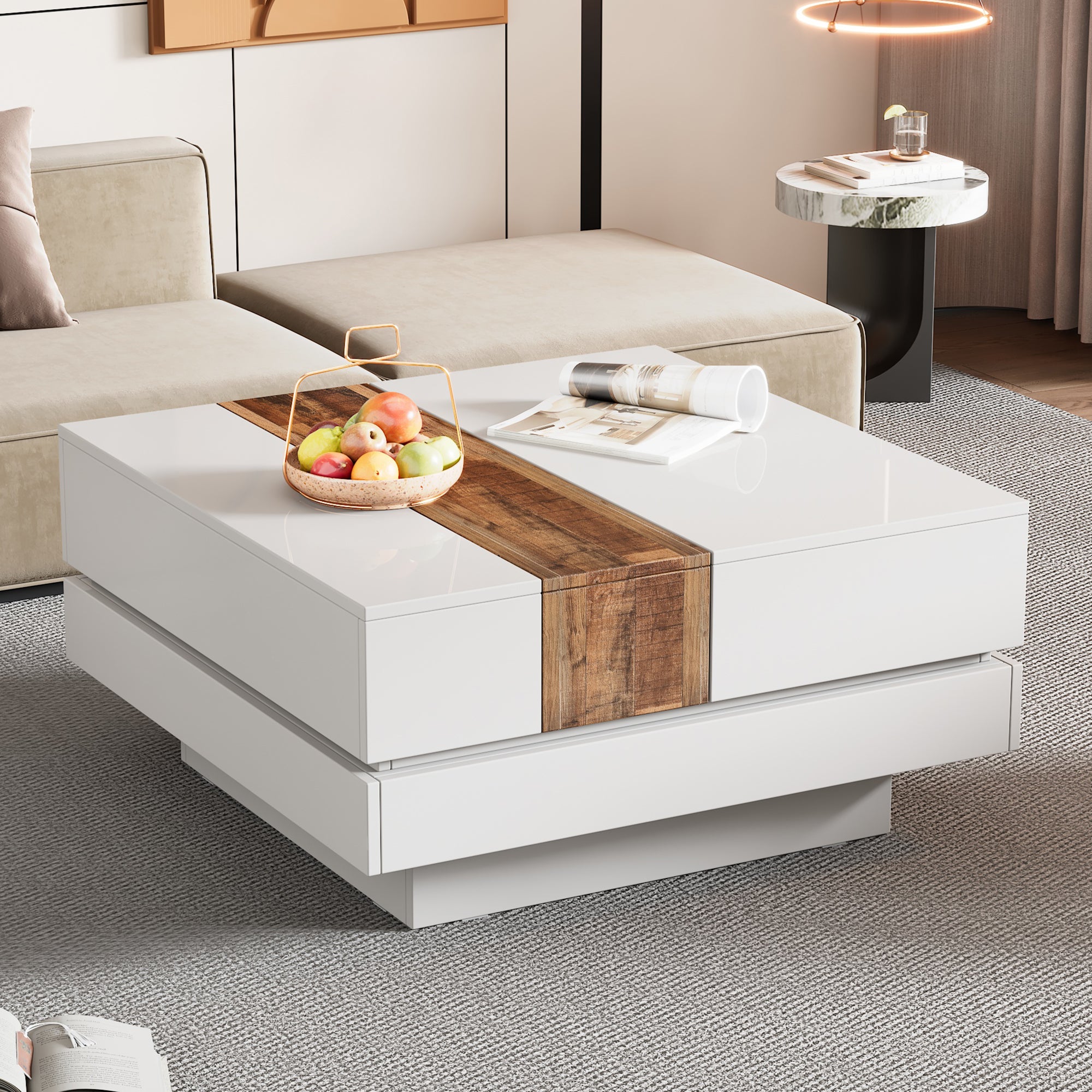 Extendable High Gloss Square Coffee Table