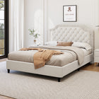 Modern Tufted Bed with Ruched and Button Headboard