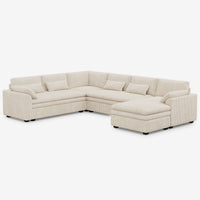 Ivory-Beige-/-Corduroy-6-Seat-L-Shaped-Right-Chaise-Sectional