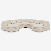 Ivory-Beige-/-Corduroy-7-Seat-U-Shaped-Double-Chaise-Sectional