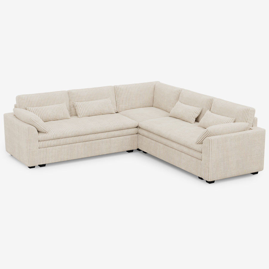 Ivory-Beige-/-Corduroy-5-Seat-L-Shaped-Corner-Sectional