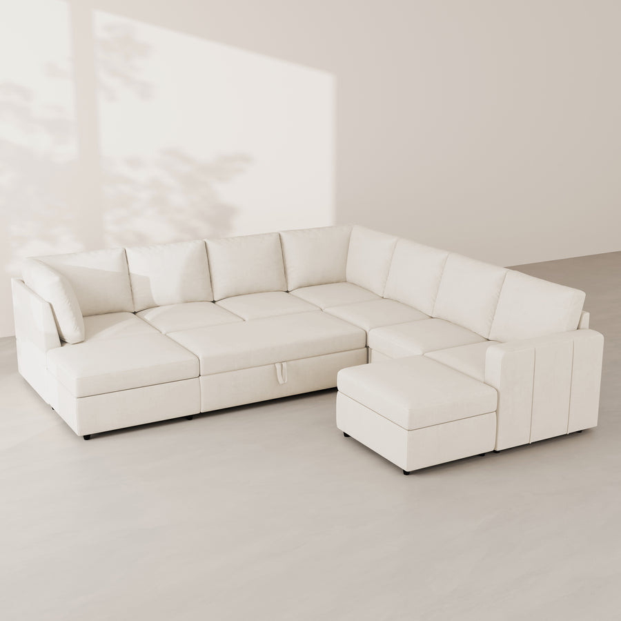 Cosmic-Latte-/-Velvet-9-Seat-U-Shaped-Pullout-Sectional