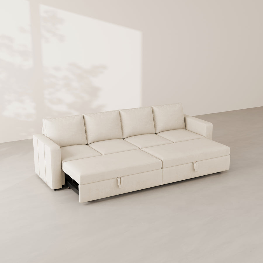Cosmic-Latte-/-Velvet-4-Seat-Double-Pullout-Sofa