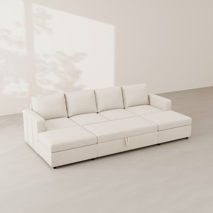 Cosmic-Latte-/-Velvet-6-Seat-U-Shaped-Pullout-Sectional
