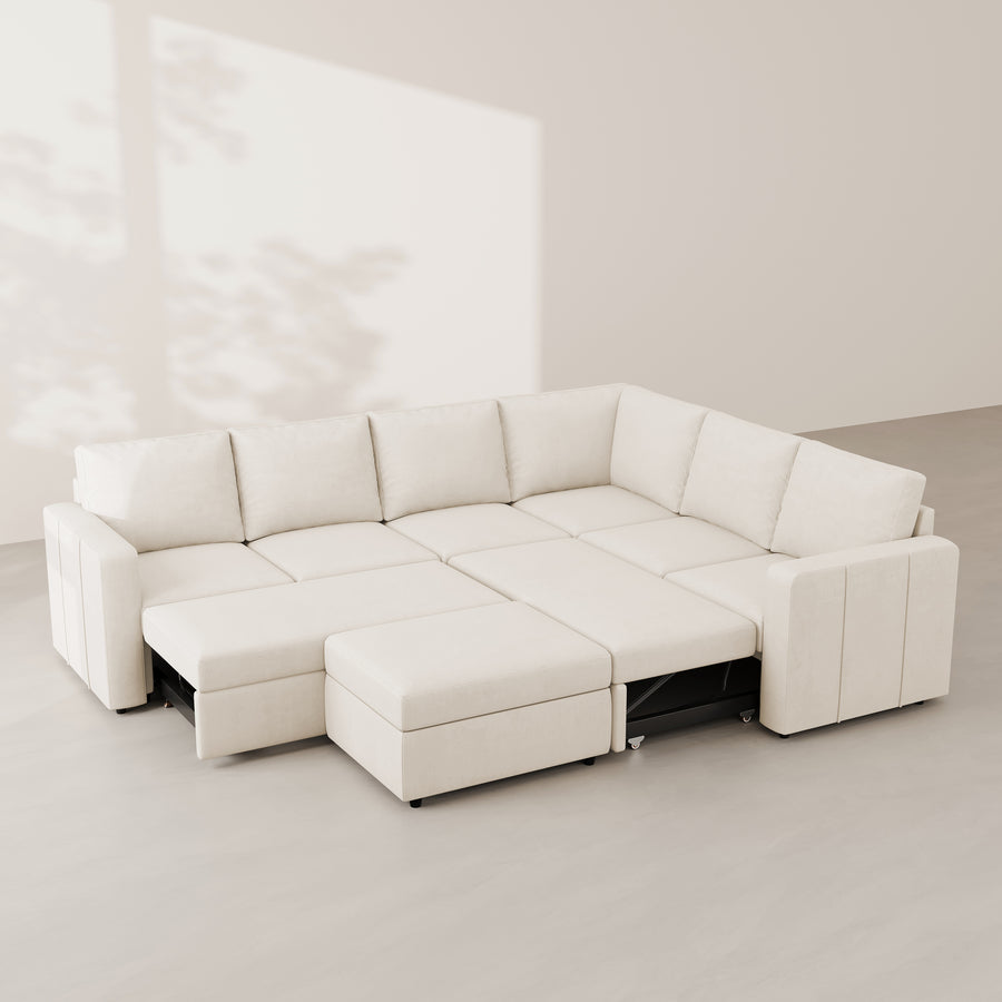 Cosmic-Latte-/-Velvet-7-Seat-L-Shaped-Double-Pullout-Sectional