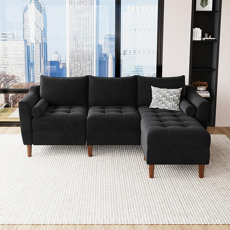 Belffin 3 Seats Sectional Velvet Tufted Sofa with Chaise