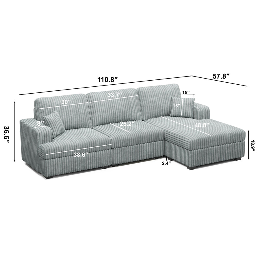 Frosted-Grey-/-Corduroy-3-Seat-Right-Chaise-Sectional-dimension