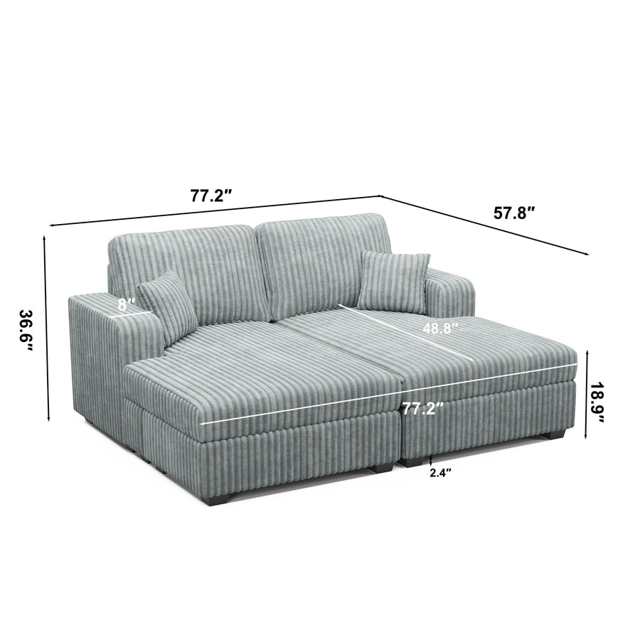 Frosted-Grey-/-Corduroy-Double-Chaise-Loveseat-dimension