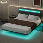 Modern Upholstered Floating Bed Frame with LED Lights