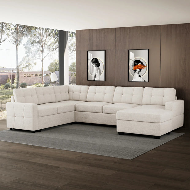 misty-white-/-chenille-7-Seat-U-Shaped-Pullout-Sectional