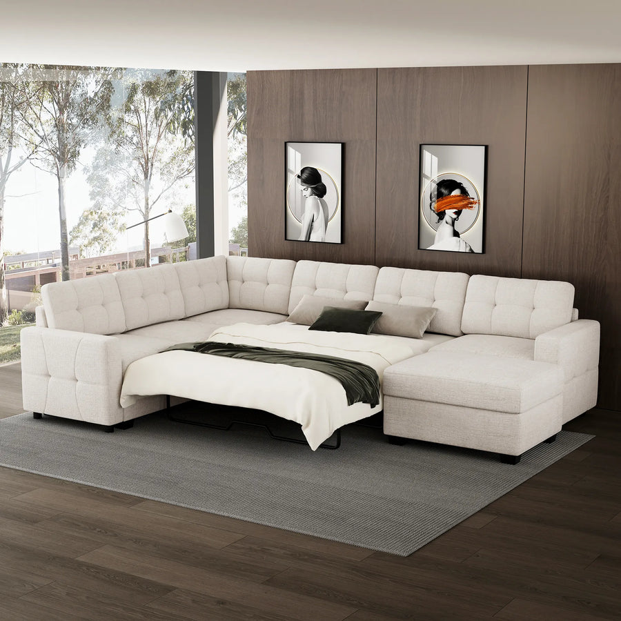 misty-white-/-chenille-7-Seat-U-Shaped-Pullout-Sectional
