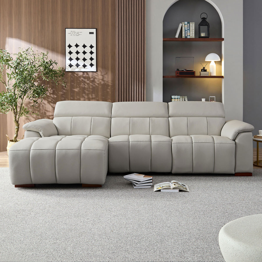 Mist-Gray-/-Genuine-Leather-3-Seat-Left-Chaise-Sectional
