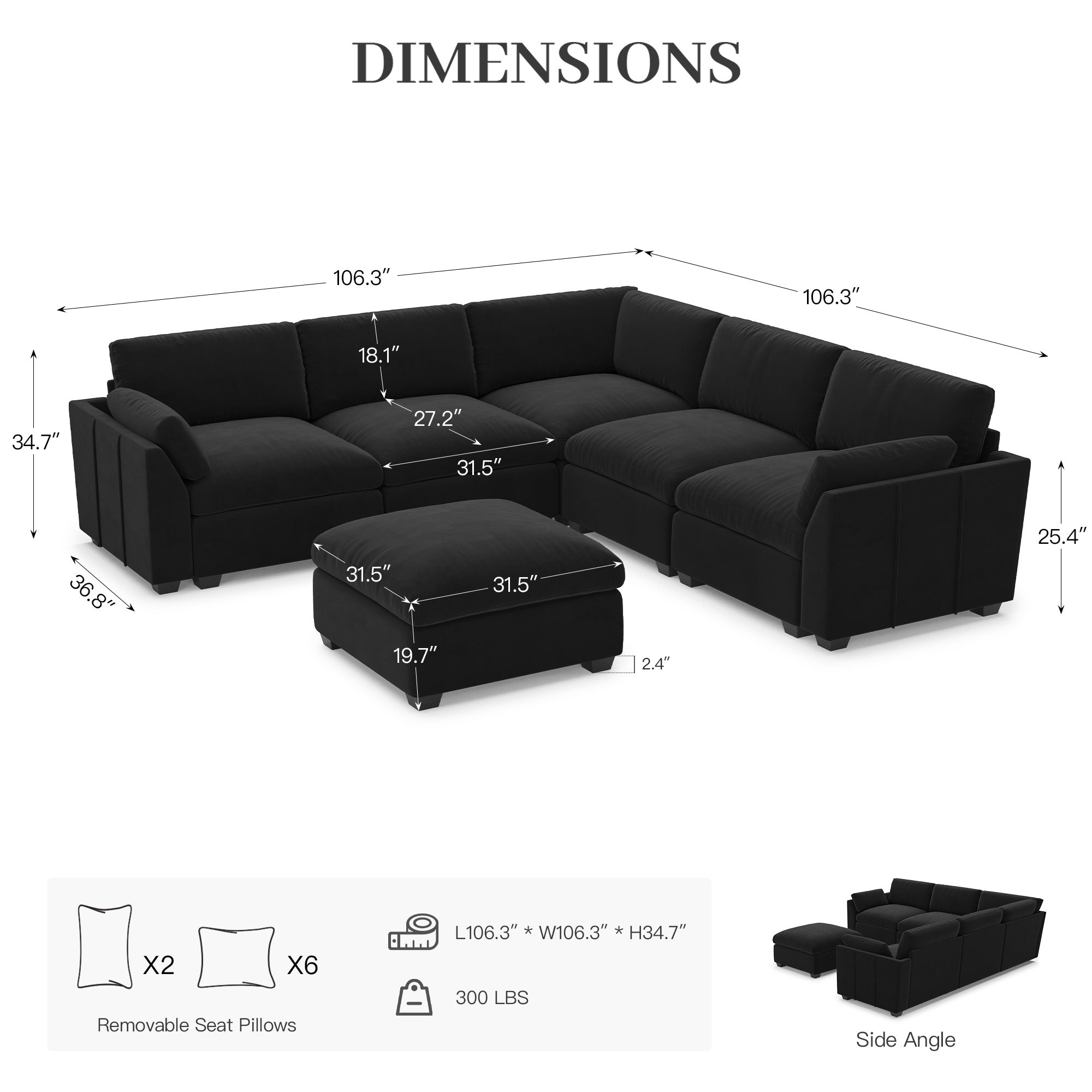 Uteeran Oversized Cloud 5 Seats Sofa with Ottoman
