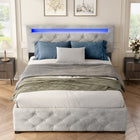 Queen Size Upholstered Velvet Bed Frame with Drawers and LED Lights