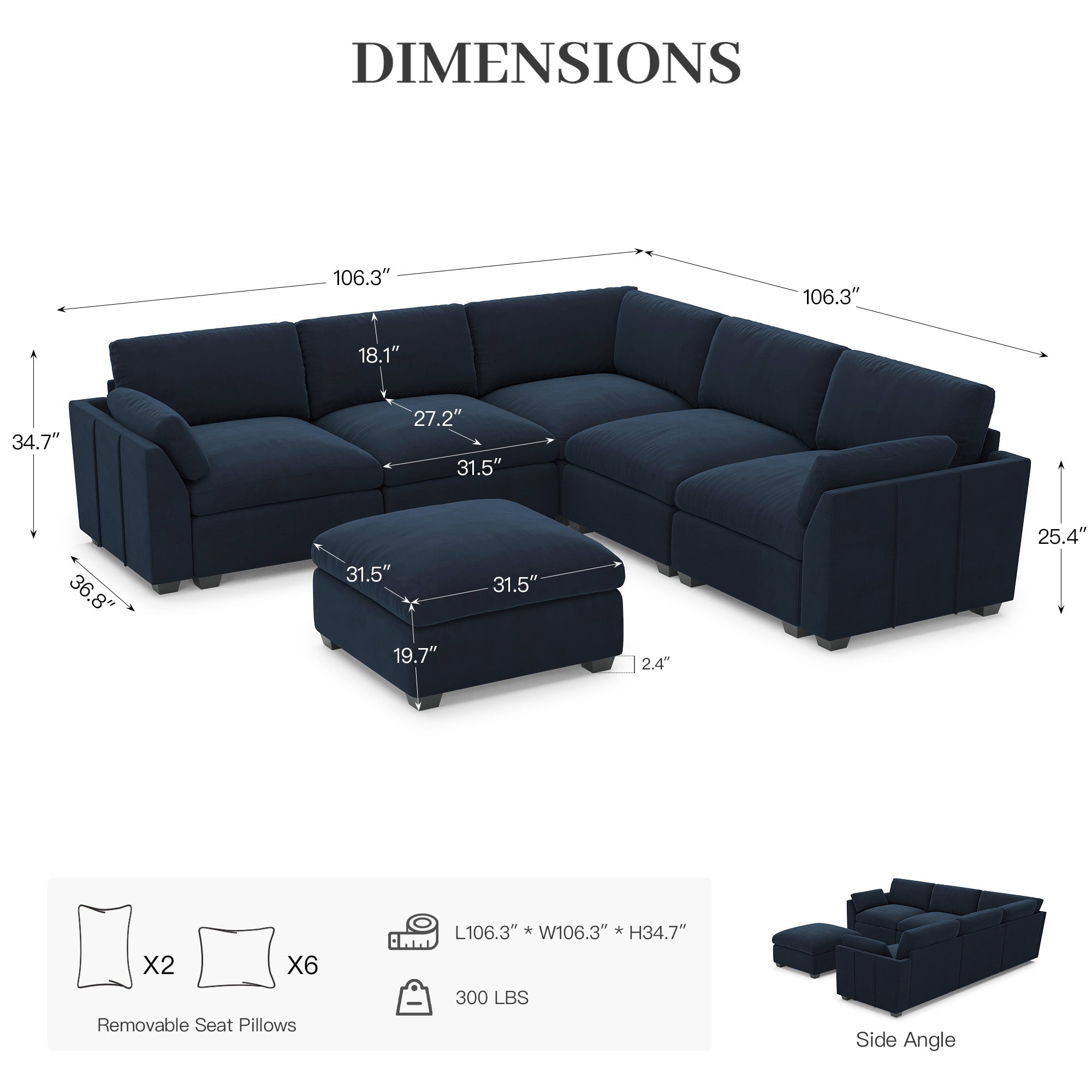 Uteeran Oversized Cloud 5 Seats Sofa with Ottoman