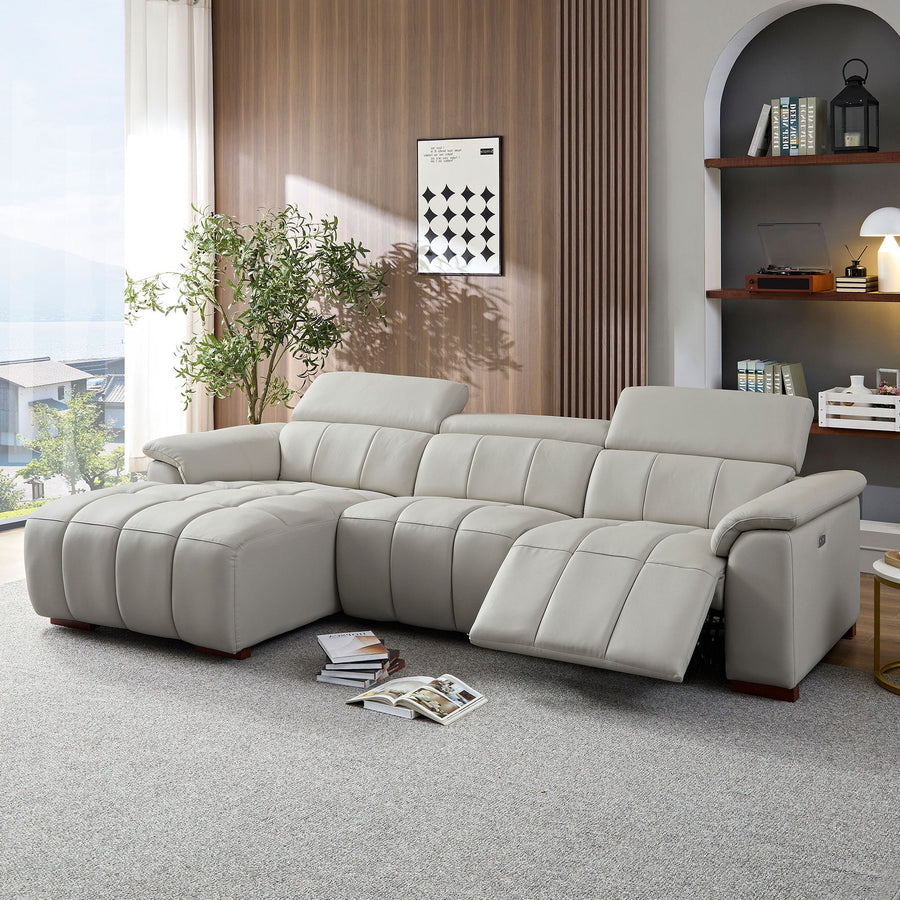Mist-Gray-/-Genuine-Leather-3-Seat-Left-Chaise-Sectional