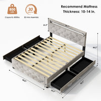 Queen Size Upholstered Velvet Bed Frame with Drawers and LED Lights BSN